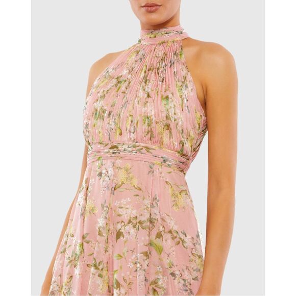 NWOT IEENA FOR MAC DUGGAL Pleated Halter Neck Floral Dress Size 0 $258 - Picture 2 of 11